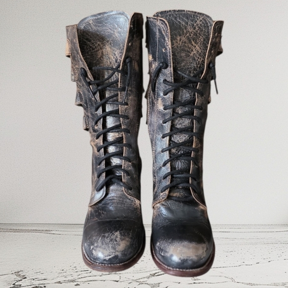 🩶Rare- BED|STÜ "Fiona" Distressed Leather Moto Victorian Combat Boots - Picture 3 of 16